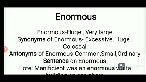 This page shows answers to the clue Enormous, followed by 4 definitions like Exceedingly wicked; outrageous , Exceeding the usual rule, norm, or measure and Extraordinarily large in size or extent or degree . . Synonyms for enormously
